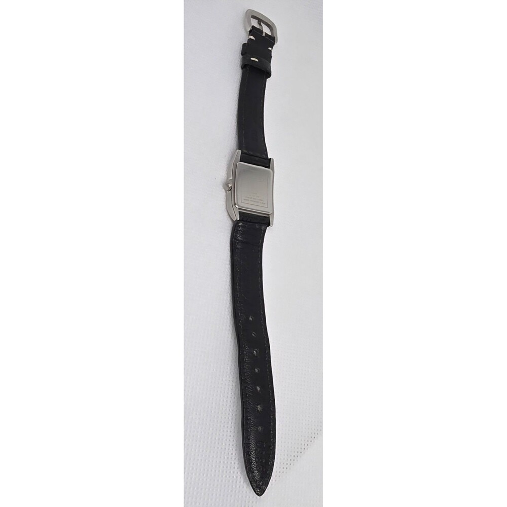 Women's Coach Swiss Made Petite Tank Silver Tone Black Leather Strap Watch 12 - Picture 8 of 9